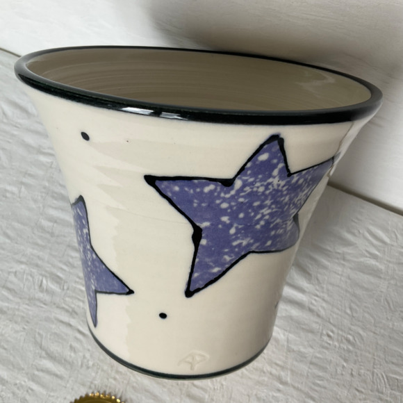 Flower Pot Professionally Hand Thrown Pottery Flower Pot Holder Vase w/ Stars - Picture 9 of 12